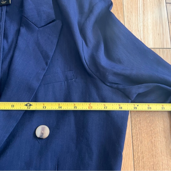 House Of Harlow Cropped Linen Blend Navy Blue Double Breasted Blazer Size Medium - Picture 5 of 8